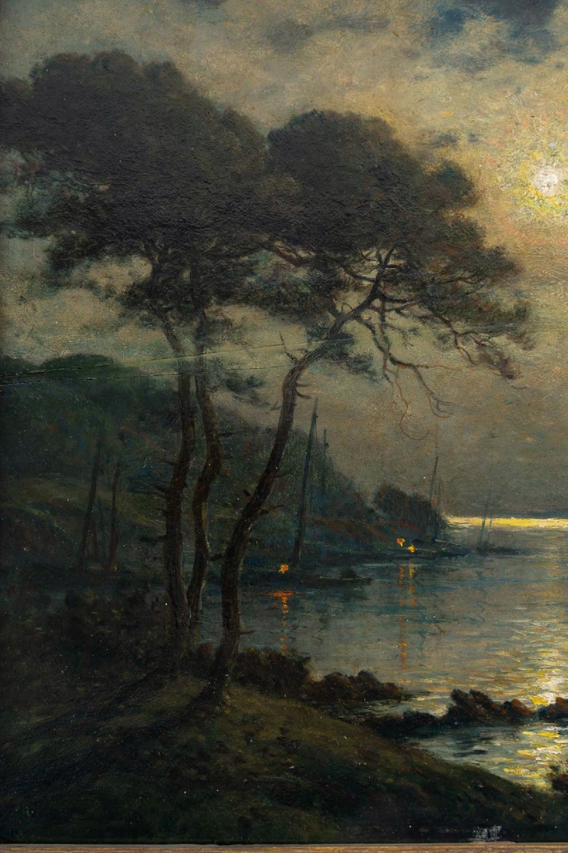Georges Maroniez (1865-1933), Les Barques au clair de lune, huile sur panneau-photo-3