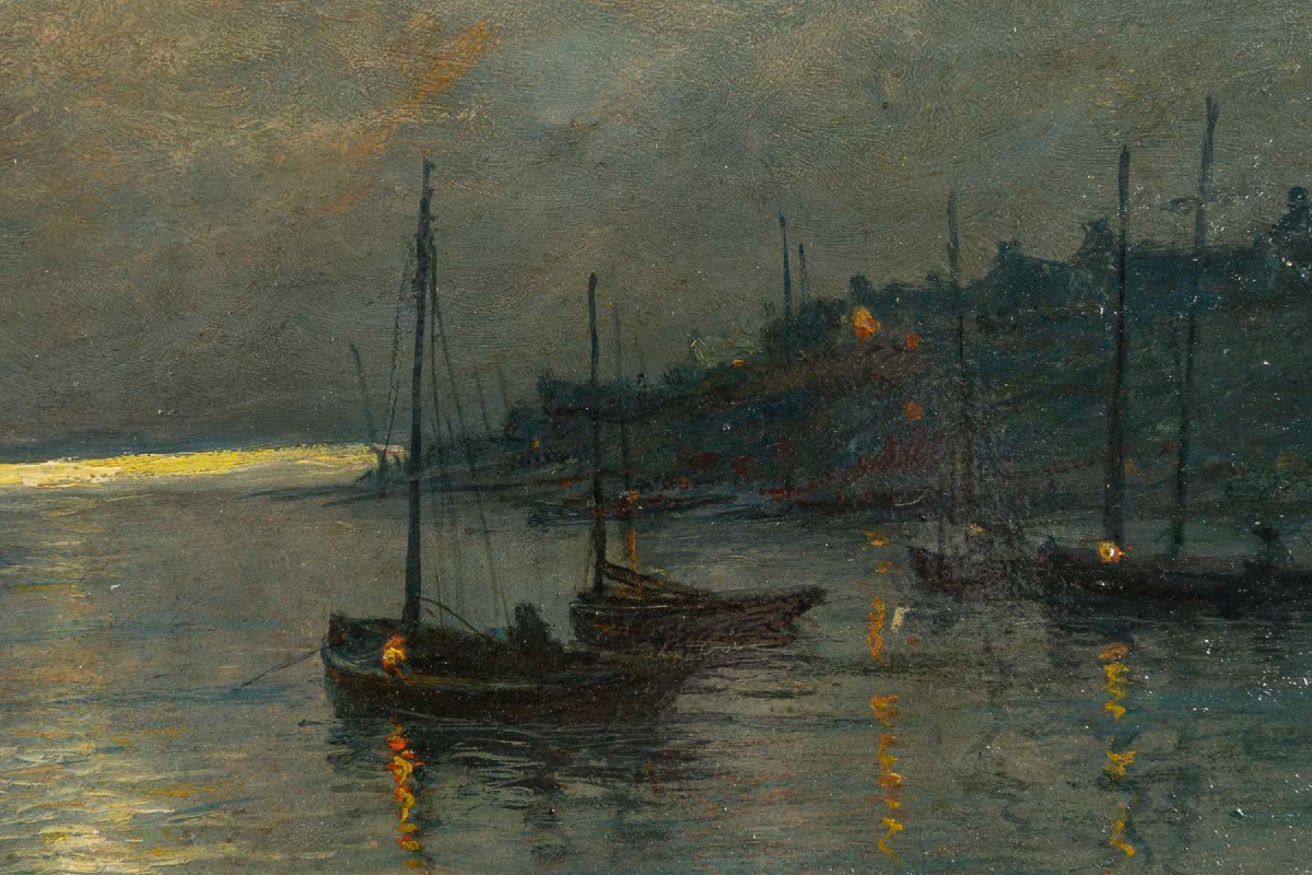 Georges Maroniez (1865-1933), Les Barques au clair de lune, huile sur panneau-photo-1
