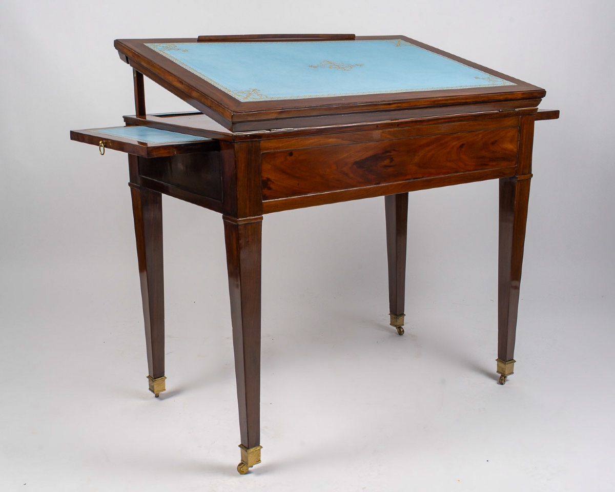 Table à la Tronchin en acajou et acajou de Cuba flammé, époque Directoire (1795-1799)-photo-6