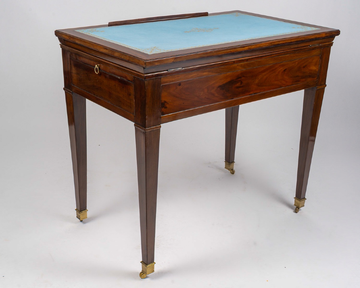 Table à la Tronchin en acajou et acajou de Cuba flammé, époque Directoire (1795-1799)-photo-7
