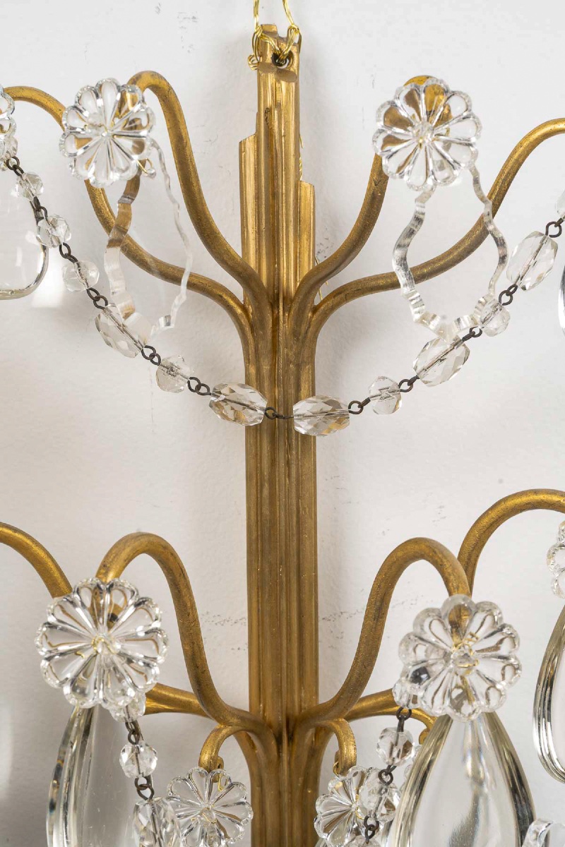 Paire d'appliques en bronze doré et cristal à décor de nœuds de rubans, style Louis XVI-photo-3