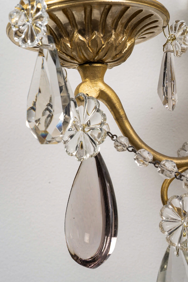 Paire d'appliques en bronze doré et cristal à décor de nœuds de rubans, style Louis XVI-photo-4