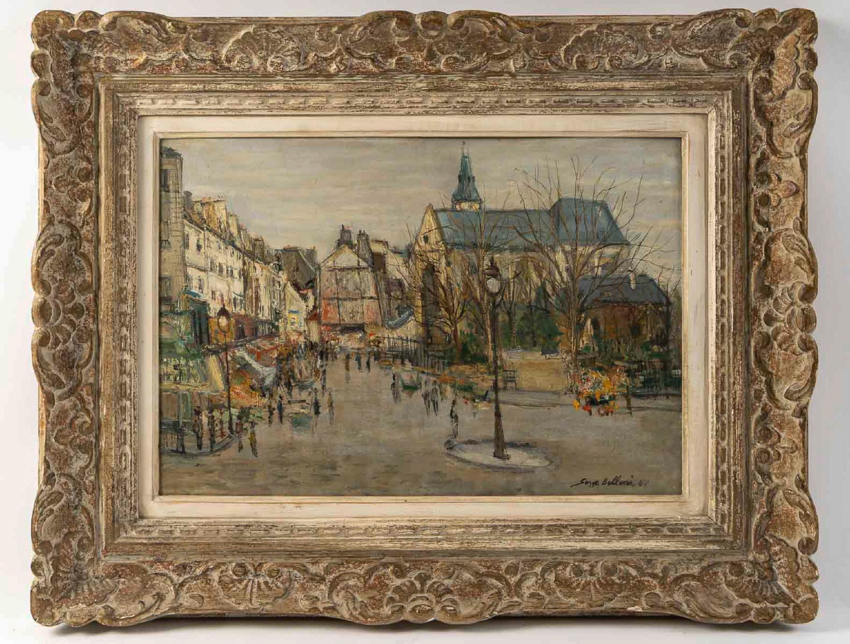 Serge Belloni (1925-2005) L’Eglise Saint-Medard Huile sur panneau vers 1961