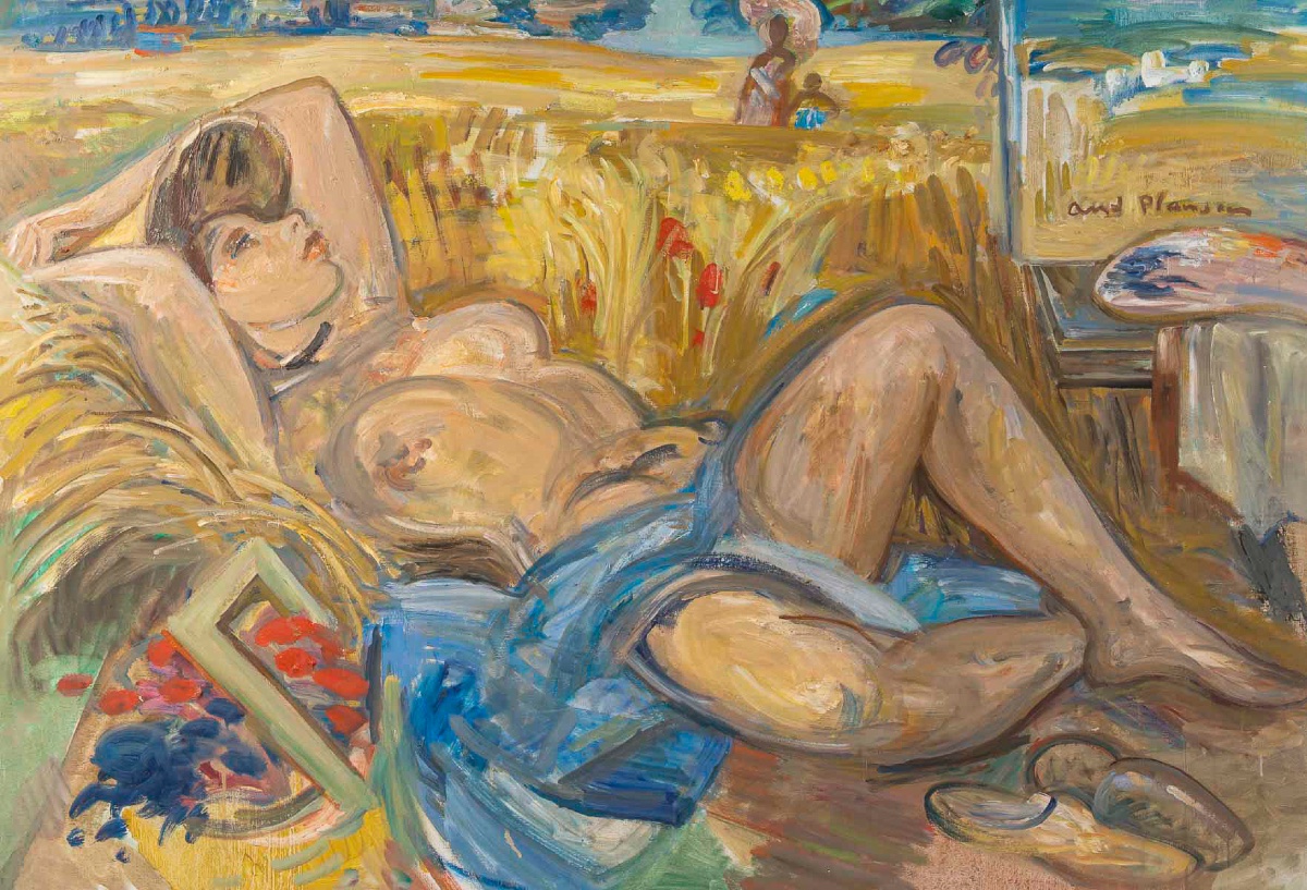 André Planson (1898–1981) Reclining Nude In A Wheat Field, Oil On Canvas-photo-2