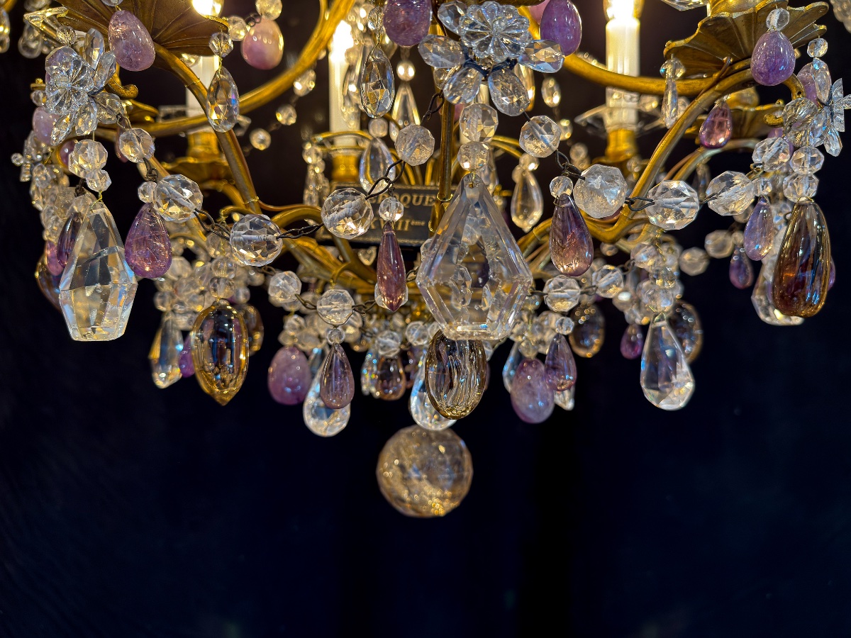 Lustre cage en bronze doré, cristal de roche et améthystes, France, fin du XVIIIe siècle-photo-5
