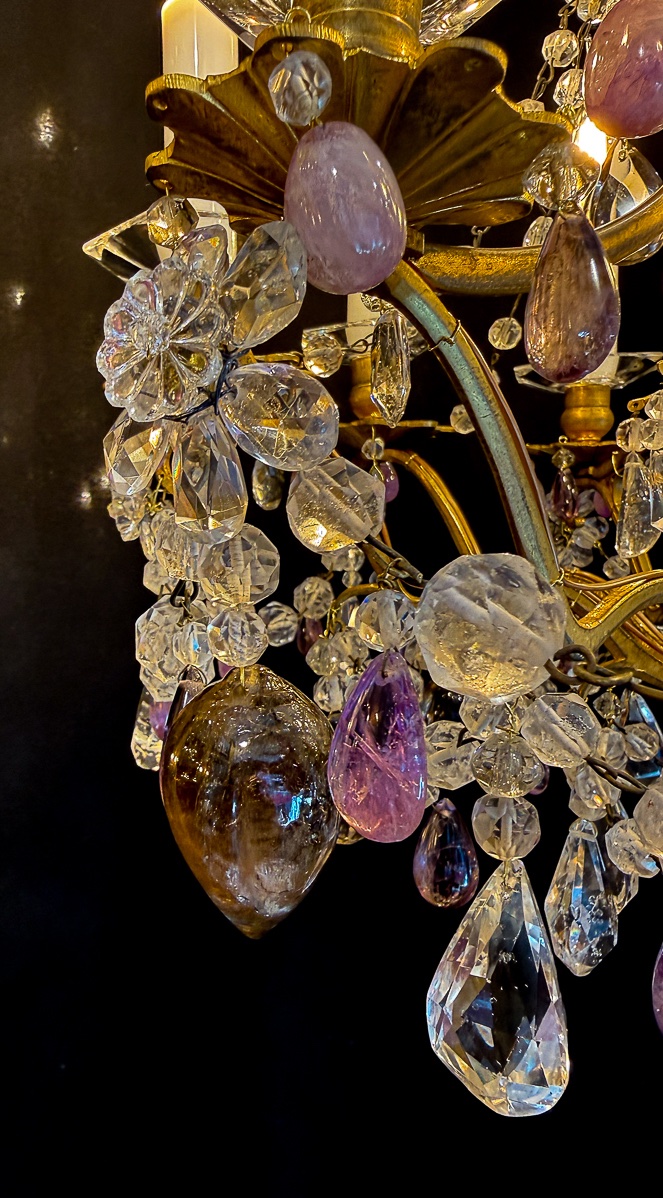 Lustre cage en bronze doré, cristal de roche et améthystes, France, fin du XVIIIe siècle-photo-6