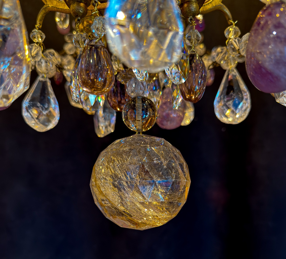 Lustre cage en bronze doré, cristal de roche et améthystes, France, fin du XVIIIe siècle-photo-7