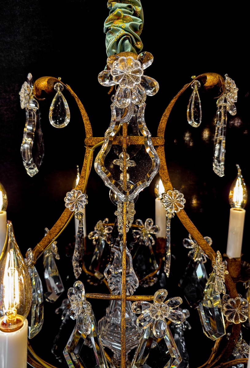 Gilt Wrought Iron And Crystal Chandelier, Maison Baguès, Circa 1900-1920-photo-2