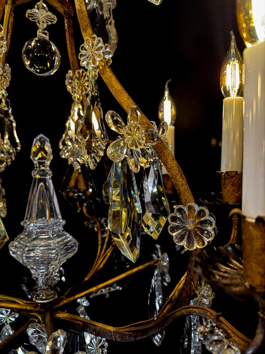Gilt Wrought Iron And Crystal Chandelier, Maison Baguès, Circa 1900-1920-photo-4