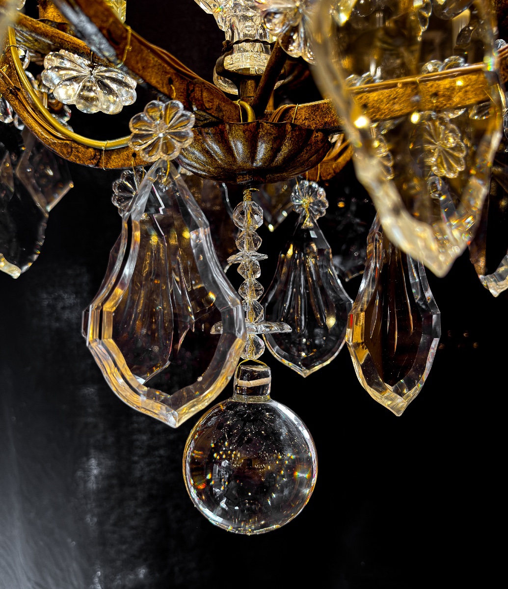 Gilt Wrought Iron And Crystal Chandelier, Maison Baguès, Circa 1900-1920-photo-6