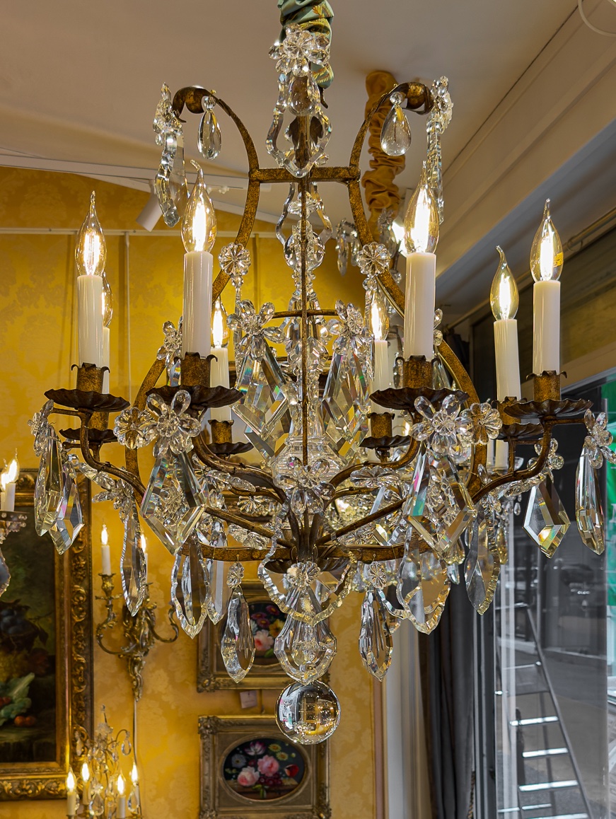 Gilt Wrought Iron And Crystal Chandelier, Maison Baguès, Circa 1900-1920-photo-7