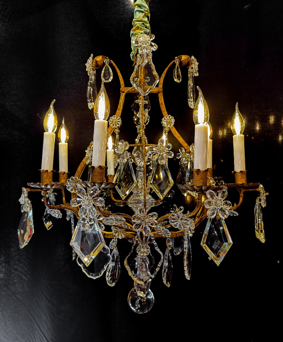 Gilt Wrought Iron And Crystal Chandelier, Maison Baguès, Circa 1900-1920