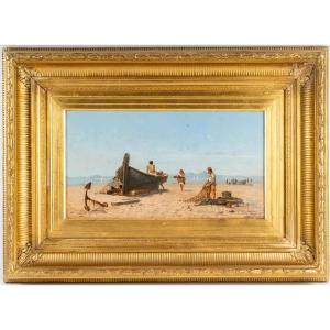 Frank William Warwick Topham (1838-1924) - Capri Resting Fishermen Oil On Panel Circa 1863