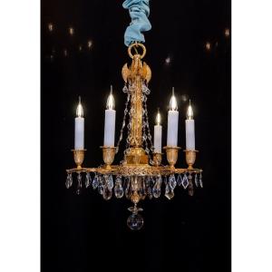 Revolutionary-style Chandelier In Chiseled And Gilded Bronze, 19th Century.
