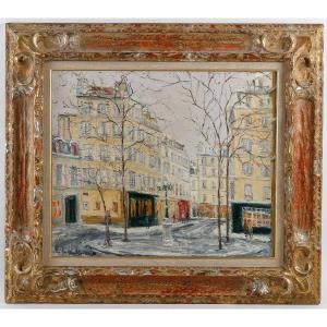 Serge Belloni  (1925-2005) « le Peintre De Paris » - La Place Furstemberg  Huile Sur Panneau