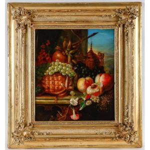 French Romantic School Still Life With Fruit Oil On Panel Circa 1820-1830