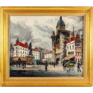 Franck Will (1900-1951) Place De La Grosse Horloge In La Rochelle Oil On Canvas Circa 1925-1930