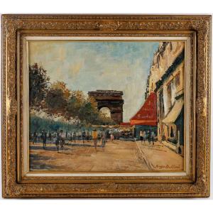 Serge Belloni “the Painter Of Paris” - The Arc De Triomphe In Paris Circa 1960 Oil On Canvas
