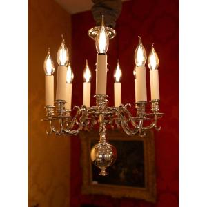 Small Eight-light Silvered Bronze Chandelier In The Dutch Style Of The Late 18th Century