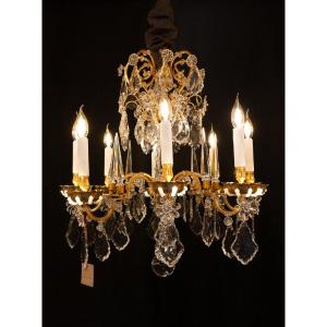 Maison Baguès Gilded Bronze Chandelier With Cut-crystal Decoration, Circa 1920