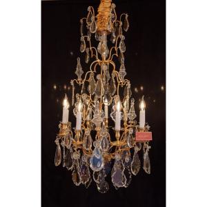 Baccarat Large Louis XV Style Chandelier In Gilt Bronze With Cut Crystal Decoration Circa 1880