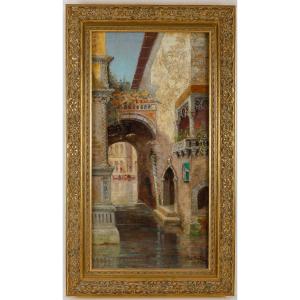 Discreet Entrance To A Palace On A Canal In Venice Signed By Pol Noël Oil On Canvas Circa 1890