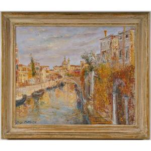 Serge Belloni (1925-2005) - Venice Its Canals And Bridges Oil On Canvas Dated 1978