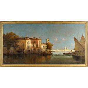 Alphonse Lecoz Un Canal à Venise Et La Santa Maria Della Salute Dans Le Fond Huile Sur Toile