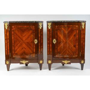 Jacques Bircklé Maitre In 1764 Pair Of Inlaid Corner Cabinets From Louis XVI Period Circa 1780