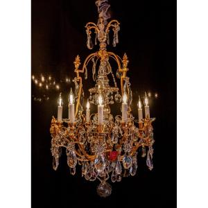 Baccarat Louis XVI Style Fire Pot Chandelier In Chiseled And Gilded Bronze And Crystal Decor 