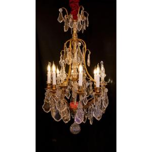 Gilt Bronze Chandelier With Cut Crystal Decoration Attributed To La Cristallerie De Baccarat