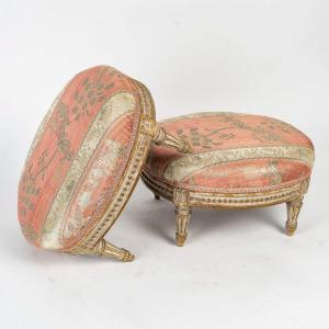 Pair Of Louis XVI Period Oval Lacquered Wood Footstools Circa 1780