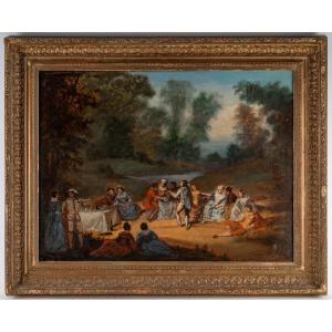 18th-century French School - Country Party  Oil On Canvas Circa 1750