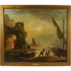 Late 18th-century French School A Small Italian Harbor Oil On Canvas Circa 1800
