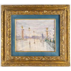 Serge Belloni (1925-2005) - Le Pont Alexandre III huile sur panneau vers 1980
