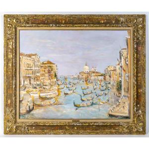 Serge Belloni (1925-2005) - Venise La Régate sur le Grand Canal huile sur toile vers 1980