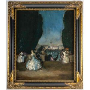 Marcel Cosson (1878–1956) Arlequin et Colombine au Carnaval de Venise Huile sur toile vers 1900