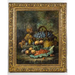 Sureau - Nature Morte aux Fruits huile sur toile de la fin du XIXeme siècle
