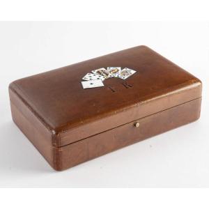 Petite boîte à jeux en cuir et émail, Maison Alphonse Giroux, vers 1850