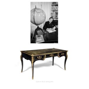 Louis XV Pierre Cardin Flat Desk, Black Lacquered With Gilt Bronze Decoration