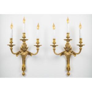 A Fine Pair Of Louis XVI-style Chiseled And Gilt Bronze Wall Sconces, C. 1850–1870