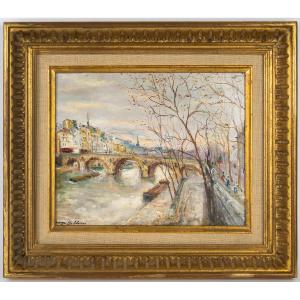 Serge Belloni (1925-2005) Le Pont Marie et l’Ile Saint-Louis Huile sur panneau vers 1970
