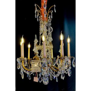 Lustre Louis XVI « Marie-Antoinette » en bronze ciselé et doré, style Maison Baguès, vers 1920