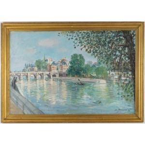 Serge Belloni (1925–2005) Paris View Of The Pont-neuf And The Vert Galant Oil On Canvas C. 1954