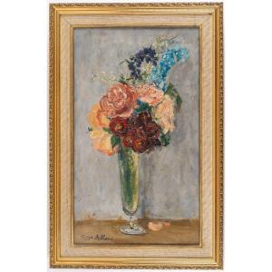 Serge Belloni (1925–2005) – Bouquet Of Flowers In A Vase, Oil On Panel, Circa 1970