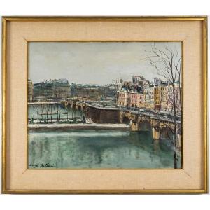Serge Belloni (1925–2005) Paris View Of The Pont-neuf Under The Snow Oil On Canvas, Circa 1960