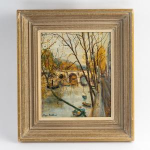 Serge Belloni (1925-2005) Le Pont Marie Huile sur panneau vers 1960