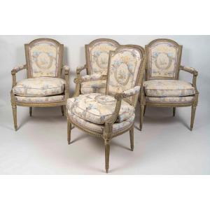 Suite Of Four Cabriolet Armchairs, Louis XVI Period, Stamped Sulpice Brizard