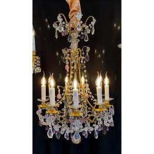 Ormolu Cage Chandelier With Rock Crystal And Amethysts, French, Late 18th Century