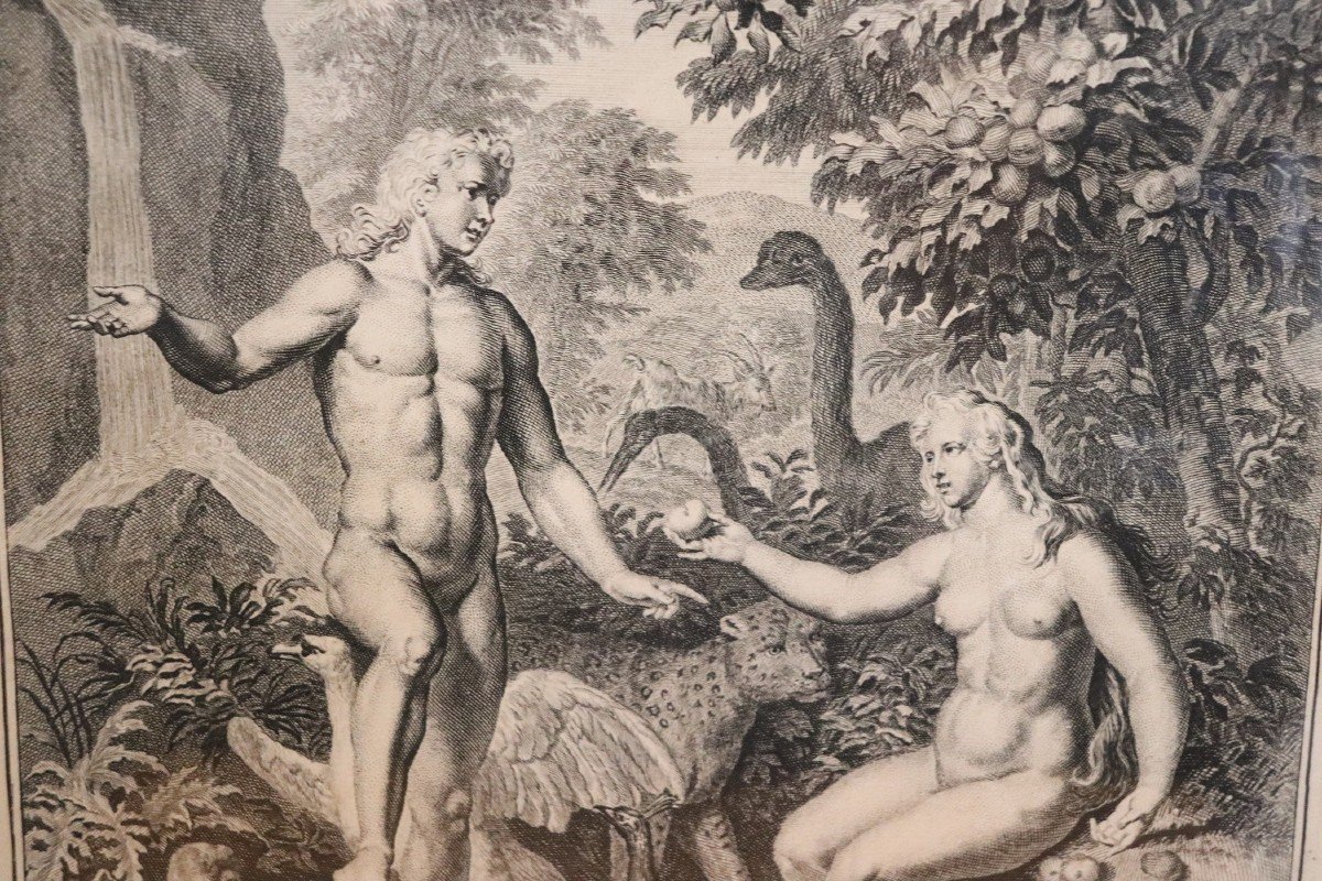 Gerard Hoet, Adam Et Eve, Gravure, 17ème Siècle-photo-2